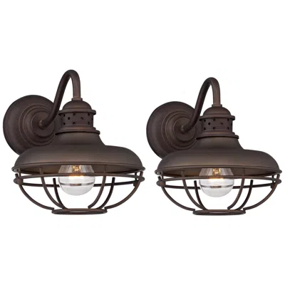 Franklin Iron Works Park 9" Bronze Metal Cage Wall Lights Set Of 2