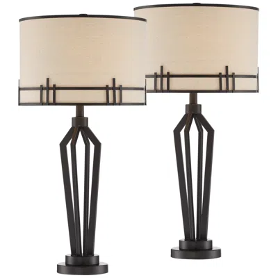 Franklin Iron Works Picket 28" Bronze Industrial Usb Lamps Set Of 2