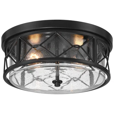 Franklin Iron Works Quincy 14" Wide Black Round 2-light Ceiling Light