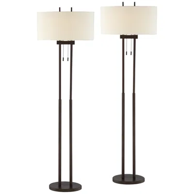 Franklin Iron Works Roscoe 62" Bronze Pole Modern Floor Lamps Set Of 2