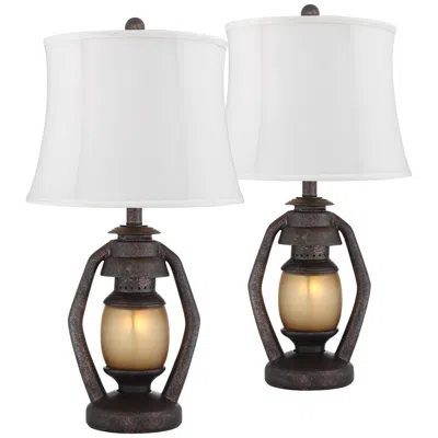 Franklin Iron Works Rustic Miner Night Light Lamps Set Of 2