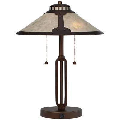Franklin Iron Works Samuel 20" Mica And Bronze Pull Chain Usb Lamp