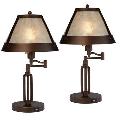 Franklin Iron Works Samuel Bronze Swing Arm Usb Desk Lamps Set Of 2 With Socket