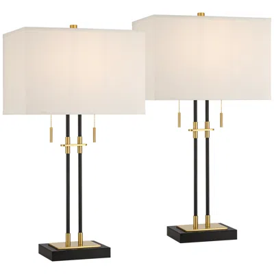 Franklin Iron Works Stefano 30 1/4"h Black Gold 2-light Pull Chain Usb Table Lamp Set Of 2