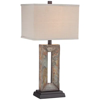 Franklin Iron Works Tahoe Rectangular Faux Slate Table Lamp With Dimmer