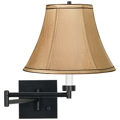 Franklin Iron Works Tan And Brown Trim Bell Shade Black Plug-in Swing Arm
