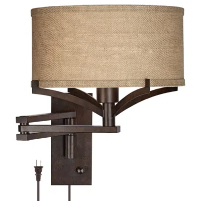 Franklin Iron Works Tremont Bronze And Burlap Plug-in Swing Arm Wall Lamp