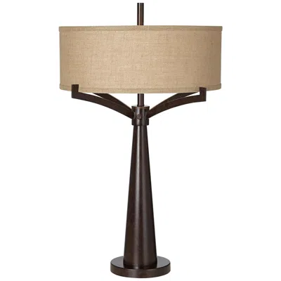Franklin Iron Works Tremont Industrial Bronze 2-light Table Lamp With Usb Dimmer
