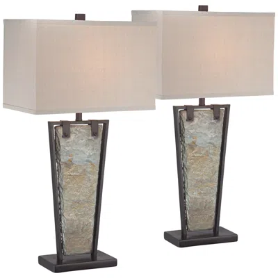 Franklin Iron Works Zion 30" Slate And Bronze Table Lamps Set Of 2