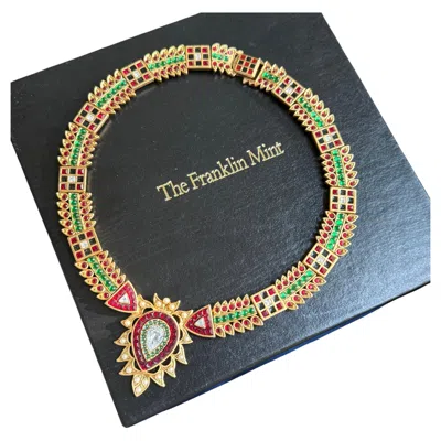 Pre-owned Franklin Mint Mughal Revival Gold Plated Choker Necklace With Glass Stones In Multi
