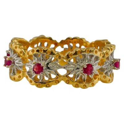 Pre-owned Franklin Mint Ruby Eternity Ring 14k Gold Band Vintage Size 10.5 In Multi