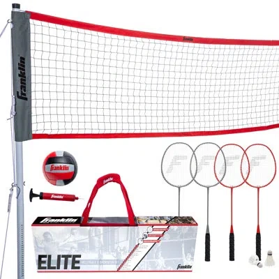 Franklin Sports Elite Badminton Volleyball Combo Net Set -  Beach Or Backyard Badminton In Gray