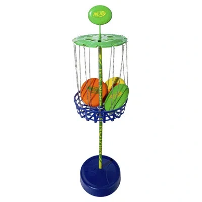 Franklin Sports Nerf Disc Golf Starter Set - Mini Disc Golf Discs + Disc Golf Basket Set - Portable In Blue;white;green