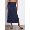 Franne Golde Bias Cut Satin Midi Skirt With Side Slit