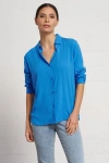 Franne Golde Easy  Airy Poplin Button-up Shirt In Blue