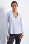 Franne Golde Luxe Stretch Long Sleeve V-neck Top In Gray