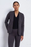 Franne Golde Perfect Ponte Collarless Fitted Stretch Blazer