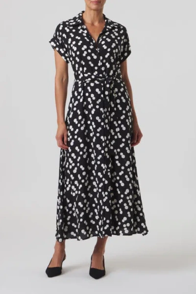 Franne Golde Sloane Dot Print Belted Shirt Dress In Black