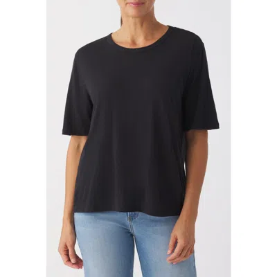Franne Golde Slub Jersey Elbow Sleeve Crew Tee In Black