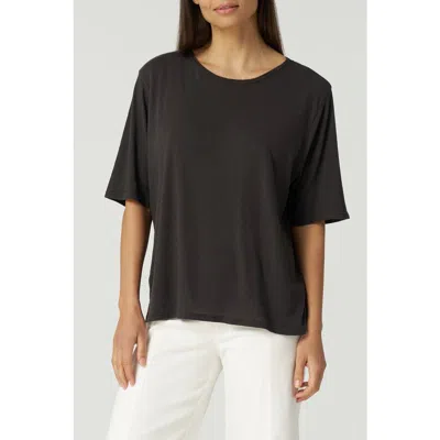 Franne Golde Slub Jersey Elbow Sleeve Crewneck Tee In Black