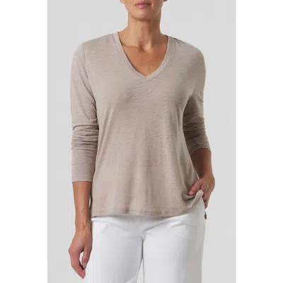 Franne Golde Slub Jersey Long Sleeve V-neck Tee In Neutral