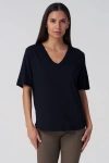 Franne Golde Slub Jersey V-neck Elbow Sleeve Tee