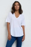 Franne Golde Slub Jersey V-neck Elbow Sleeve Tee