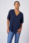 Franne Golde Slub Jersey V-neck Elbow Sleeve Tee