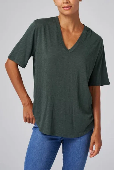Franne Golde Slub Jersey V-neck Elbow Sleeve Tee In Green