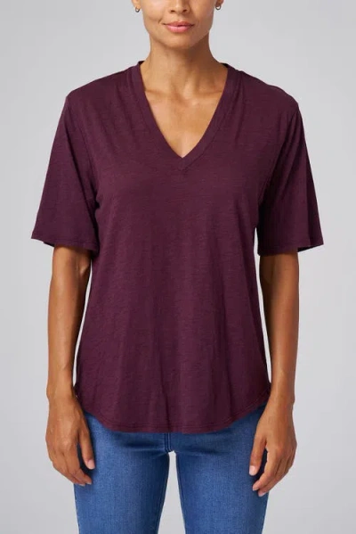 Franne Golde Slub Jersey V-neck Elbow Sleeve Tee In Purple