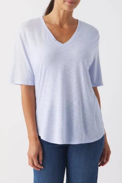 Franne Golde Slub Jersey V-neck Elbow Sleeve Tee In Blue