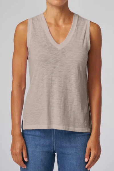 Franne Golde Slub Jersey V-neck Sleeveless Tank In Gray