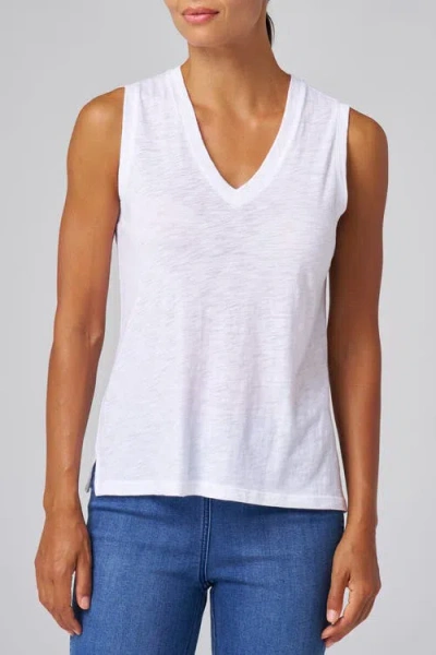 Franne Golde Slub Jersey V-neck Sleeveless Tank In White