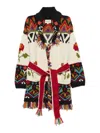 Frantic Fairytale Fringed Belted Cardigan In Multi