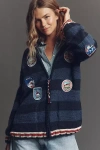 Frantic Dolomites Striped Patches Cardigan Sweater In Blue