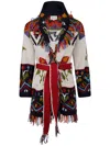 Frantic Multicolored Knit Cardigan With Fringe And Oversized Shawl Collar In Multi