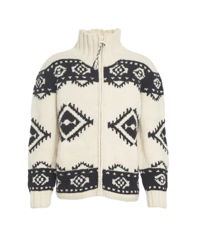Frantic High Collar Wool Cardigan In Multi