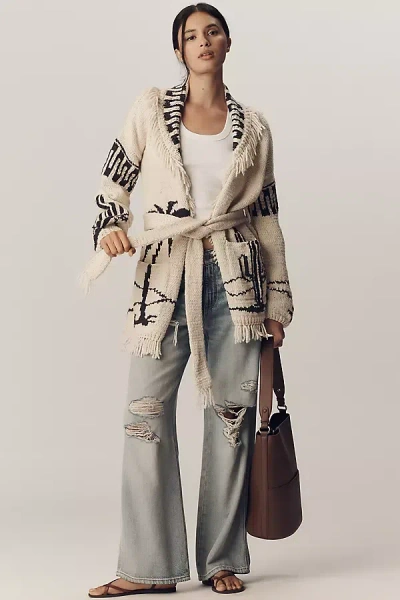 Frantic Las Palmas Fringe Cardigan Sweater In White