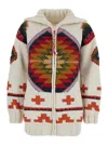 Frantic Multicolor Cardigan With Spread Collar And All-over Geometric Motif In Wool Woman