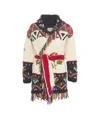 Frantic Multicolored Knit Cardigan With Fringe And Oversized Shawl Collar In Multi