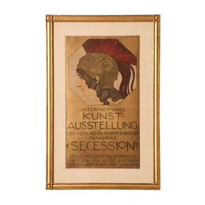 Pre-owned Franz Von Stuck 1911 European Stone Lithographic German Poster, Gold Leaf Frame In Brown