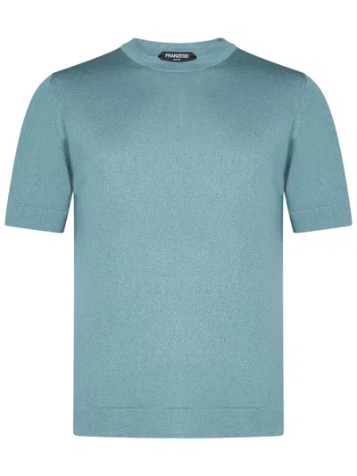 Franzese Collection Aqua Silk And Cashmere Blend T-shirt In Blue