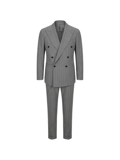 Franzese Collection Beckham Double-breasted Pinstriped Suit In Gray