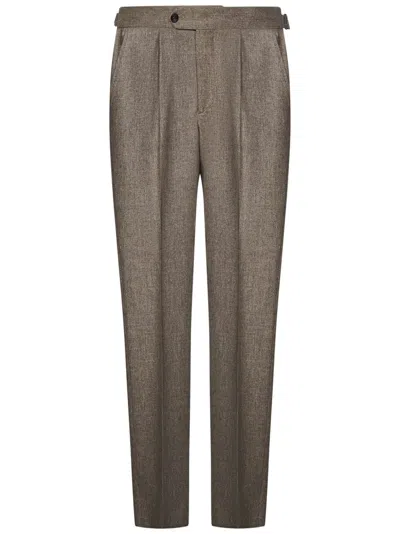 Franzese Collection Beige Tailored Trousers With Exquisite Detailing In Brown
