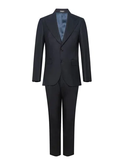 Franzese Collection Single-breasted Rolls-royce Style Suit In Black