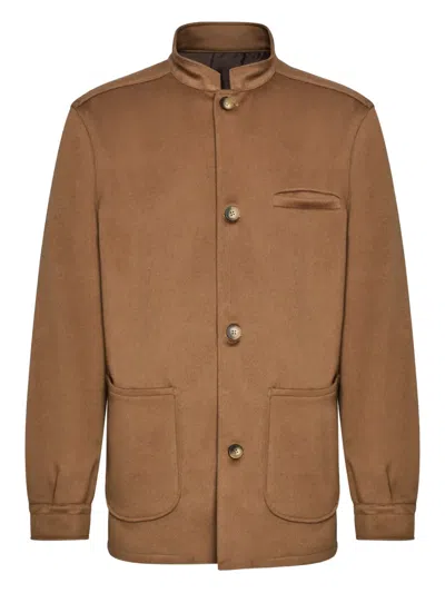 Franzese Collection Button Collar Jacket In Brown