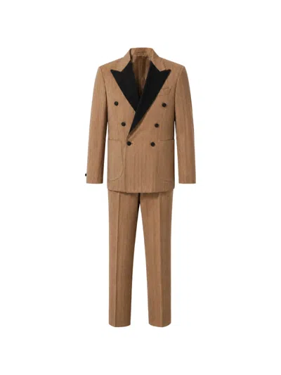 Franzese Collection Chevron-pattern Double-breasted Suit In Neutral