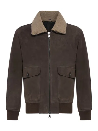 Franzese Collection Rolls Royce Detachable Collar Patch Pocket Jacket In Brown