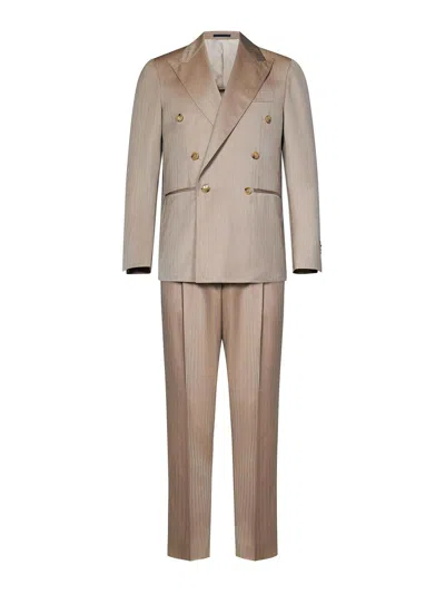 FRANZESE COLLECTION DOUBLE-BREASTED SUIT  HERRINGBONE PATTERN