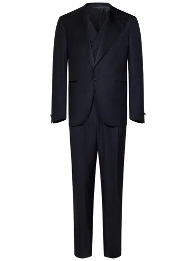 FRANZESE COLLECTION FRANZESE COLLECTION DOUBLE-BREASTED TUXEDO IN LUXURIOUS BLUE WOOL